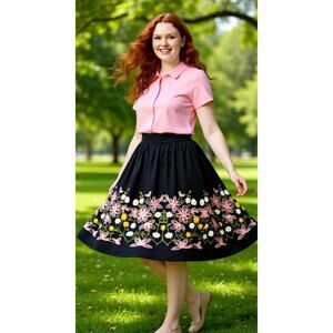 EMBROIDERED FLORAL BLACK SKIRT (61)